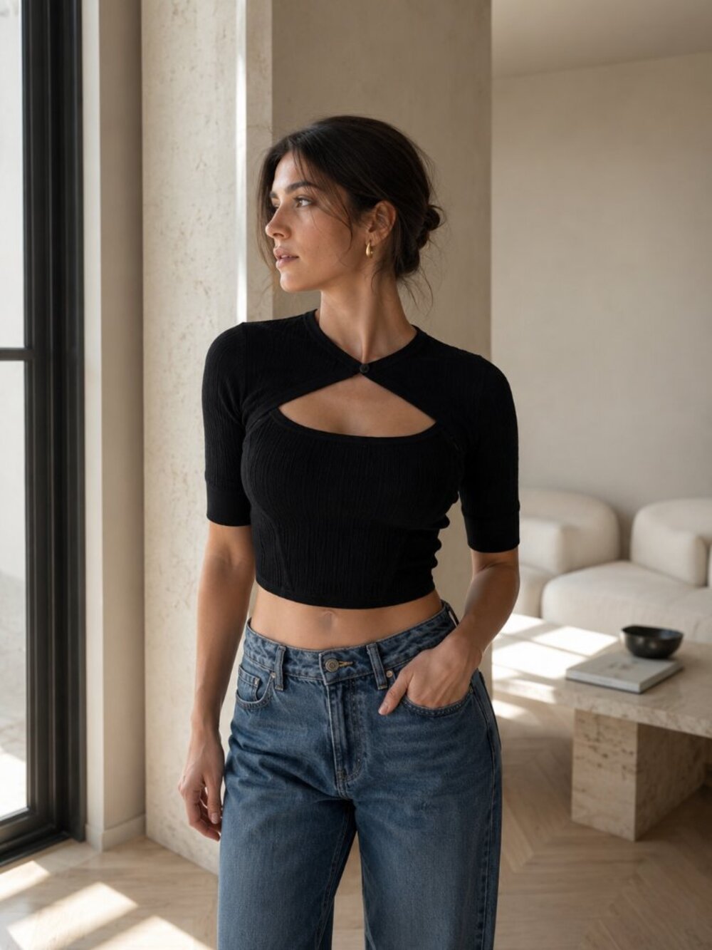 NWT A.L.C THE LOMA BLACK RIBBED KNIT 2 PIECES SHORT SLEEVE SWEATER TOP